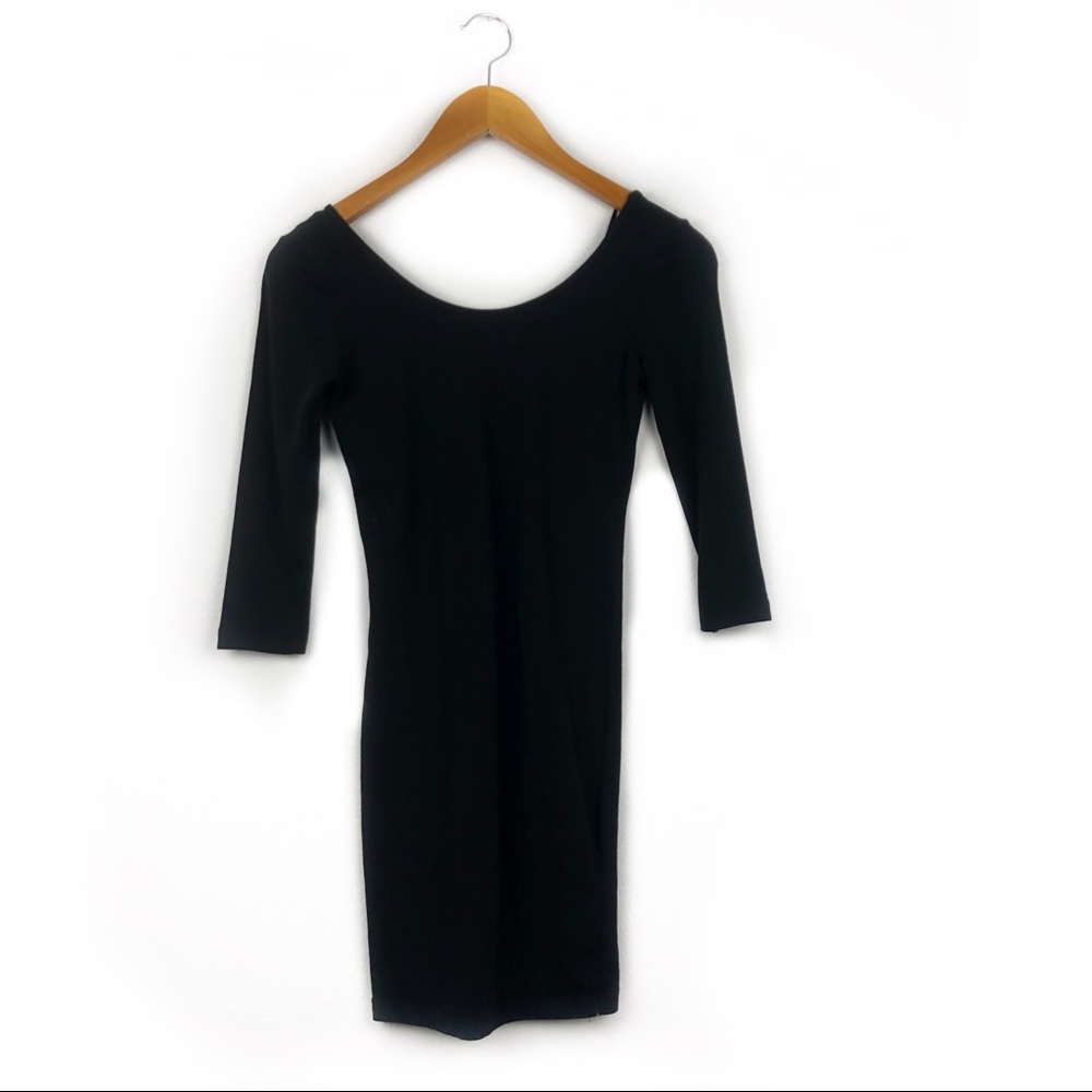 Forever 21 Black Bodycon Dress Mini 3/4 Sleeve